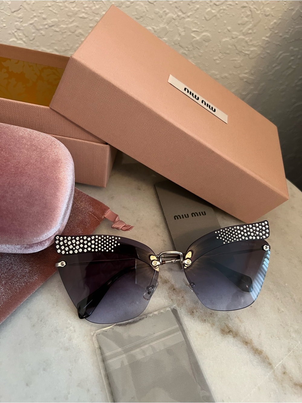 Miu Miu Crystal-Embellished Black Gradient Butterfly Sunglasses